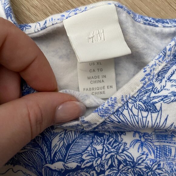 H&M Womens Patterned Bodysuit Sleeveless Spaghetti Strap White Blue Size XL - Picture 5 of 8